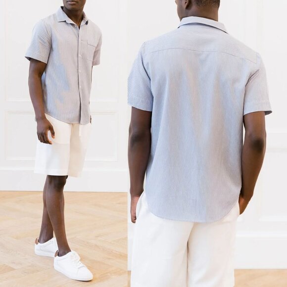 Cozy Earth Men's XXL Coastal Comfort Short Sleeve Button Down Shirt Linen $150 - Picture 4 of 15